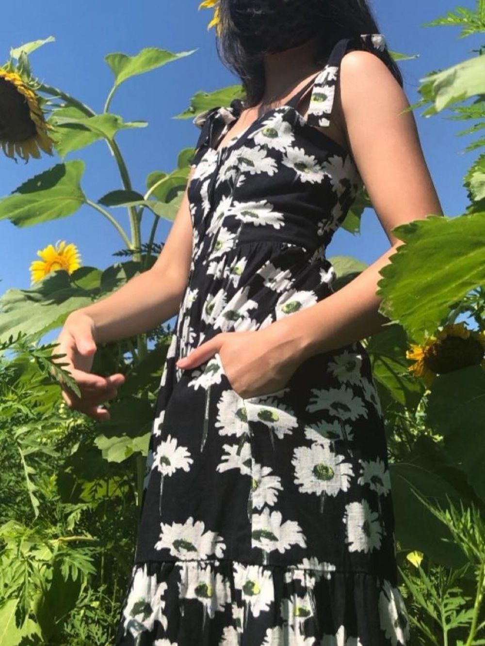 Urban Outfitters Black Daisy Print Sundress with Tie Straps